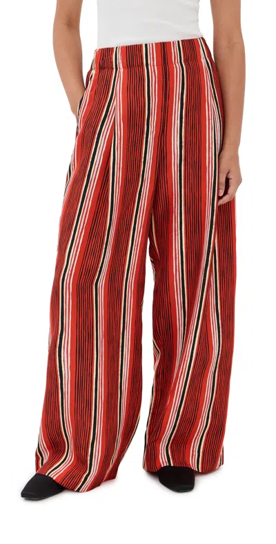 Proenza Schouler Amira Pants In Printed Silk Habotai Vermillion Multi
