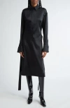 Proenza Schouler Andy Belted Technical Satin Midi Shirtdress In Black