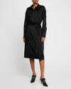 Proenza Schouler Andy Belted Technical Satin Midi Shirtdress In Black