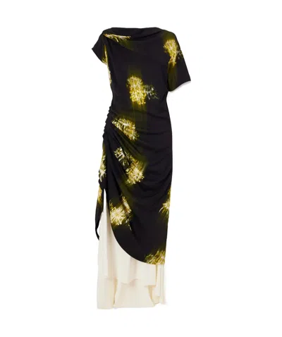 Proenza Schouler Antonella Tiered Printed Cady Maxi Dress In Black