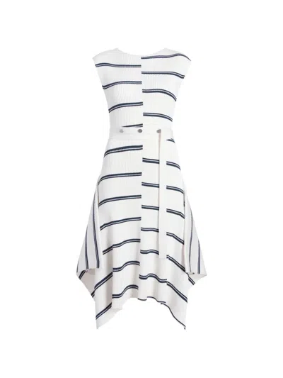Proenza Schouler Artemis Ribbed Striped Midi Dress In White