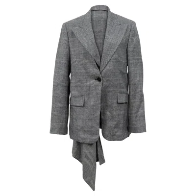Proenza Schouler Asymmetric Draped Plaid Blazer In Grey Wool