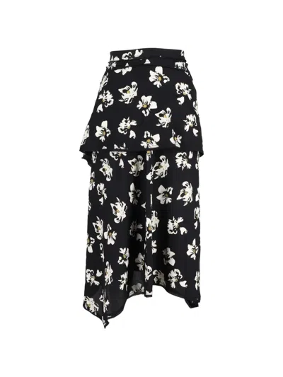 Pre-owned Proenza Schouler Asymmetric Floral-print Midi Skirt In Black