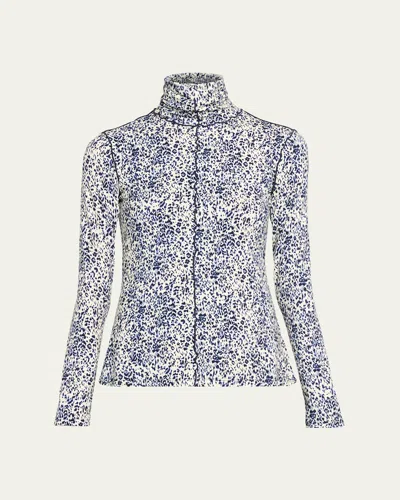 Proenza Schouler Audrey Cheetah Jersey Turtleneck Top In Blue