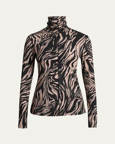 Proenza Schouler Audrey Printed Jersey Turtleneck In Black