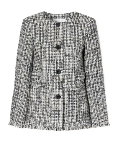 Proenza Schouler Aurelia Fringed Checked Tweed Jacket In Multi