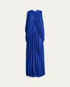 Proenza Schouler Bari Draped Gabardine Sleeveless Gown In Blue