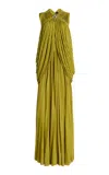 Proenza Schouler Bari Draped Gauzy Jersey Maxi Dress In Olive