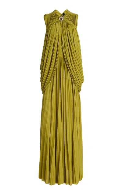 Proenza Schouler Bari Draped Gauzy Jersey Maxi Dress In Olive