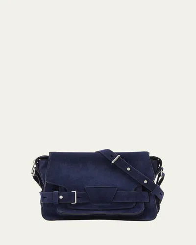 Proenza Schouler Beacon Zip Suede Saddle Shoulder Bag In Deep Navy