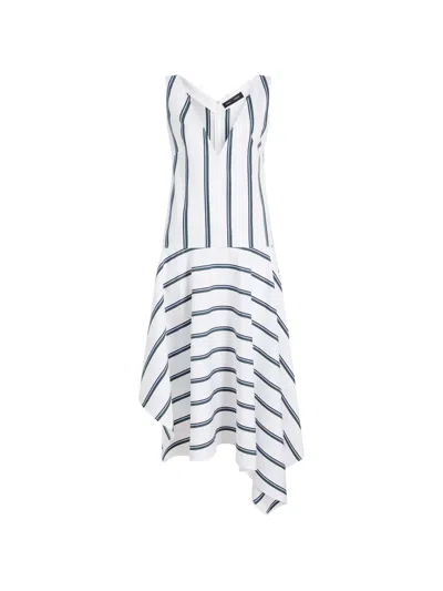 Proenza Schouler Ps Beatriz Dress Cotton Silk Shirting White Multi