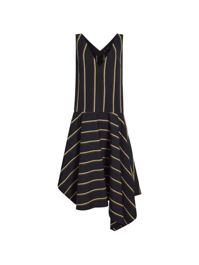 Proenza Schouler Beatriz Dress In Cotton Silk Shirting Black Multi