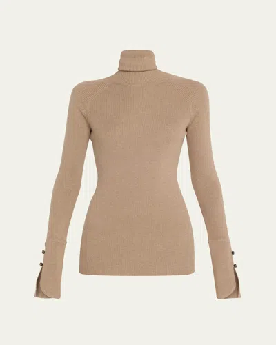Proenza Schouler Belle Ribbed Silk Cashmere Turtleneck In Brown