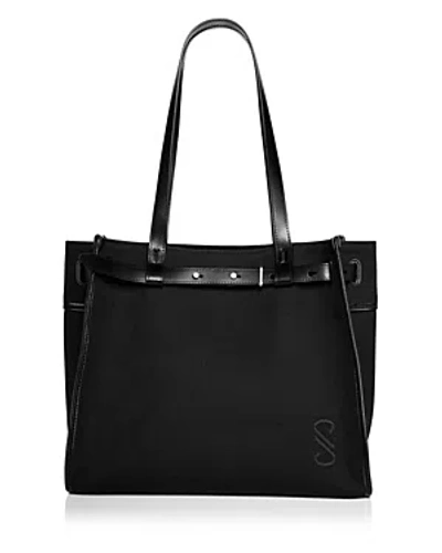 Proenza Schouler Buckled Leather-trimmed Embroidered Cotton-canvas Tote In Black