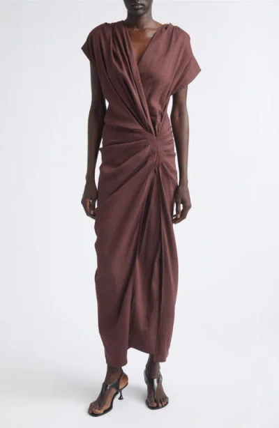 Proenza Schouler Bettina Stretch Organic Linen Blend Midi Dress In Brown