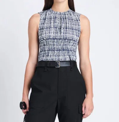 Proenza Schouler Birdie Top In Grid Poplin In Navy/off White In Multi