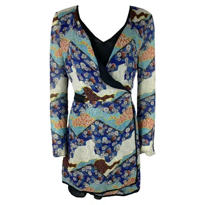 Pre-owned Proenza Schouler Black And Multicolored Wrap Round Mini Dress, Size 6