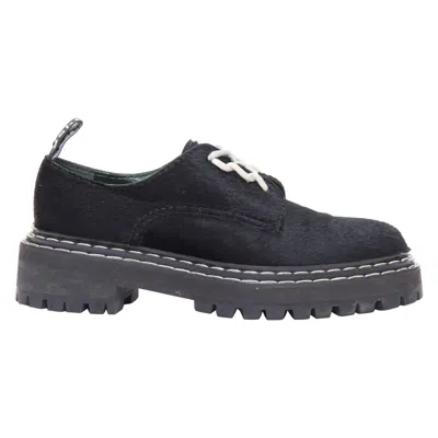 Pre-owned Proenza Schouler Black Calfhair White Topstitch Creeper Shoes Eu38