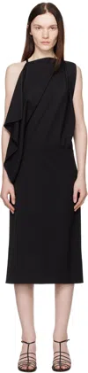 Proenza Schouler Elena Draped Asymmetric Wool-blend Gabardine Midi Dress In Black
