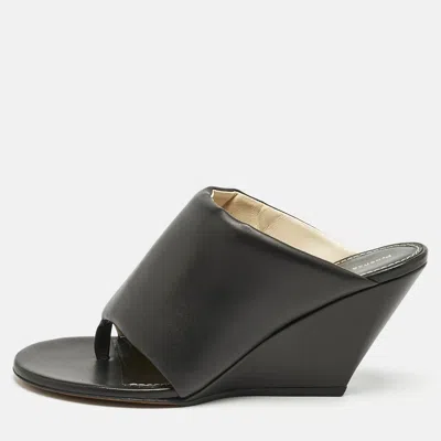 Pre-owned Proenza Schouler Black Leather Slant Wedge Tong Sandals Size 38.5