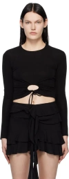 Proenza Schouler Black  White Label Drawstring Long Sleeve T-shirt In Black