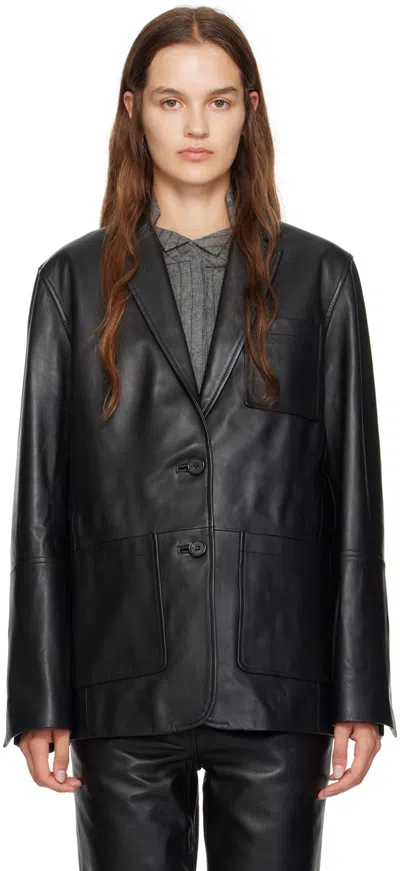 Proenza Schouler Black  White Label Tesema Leather Blazer In 001 Black