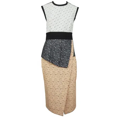 Pre-owned Proenza Schouler Black White And Peach Embroidered Asymmetrical Dress