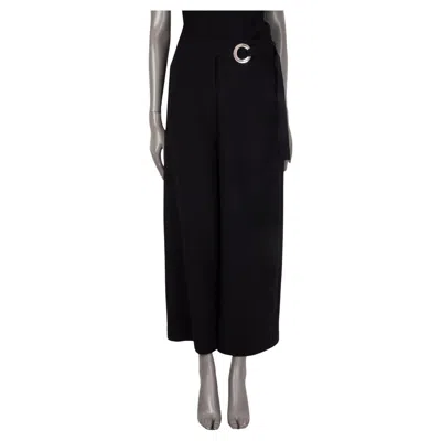 Pre-owned Proenza Schouler Black Wool Loop Buckle Wide Leg Pants 8 M