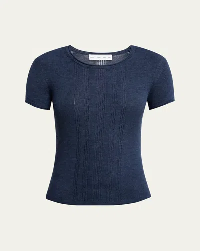 Proenza Schouler Blaine Short-sleeve Merino Shirt In Navy Melange