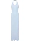 Proenza Schouler Meryl Halter Matte Crepe Rib Knit Maxi Dress In Blue