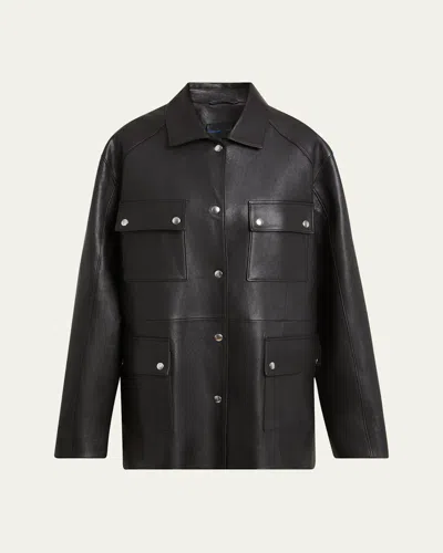 Proenza Schouler Brice Flap Pocket Grainy Leather Jacket In Black