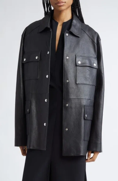 Proenza Schouler Brice Oversize Grainy Leather Jacket In Black