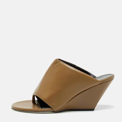 Pre-owned Proenza Schouler Brown Leather Slant Wedge Sandals Size 39