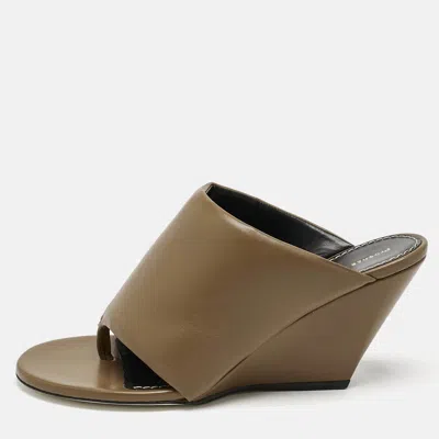 Pre-owned Proenza Schouler Brown Leather Slant Wedge Tong Sandals Size 37.5