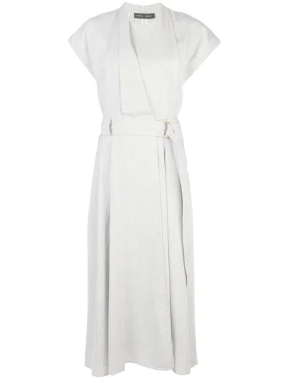Proenza Schouler Buckled Wrap Long Dress In Grey