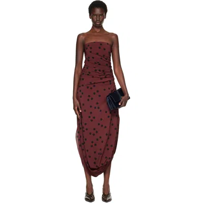 Proenza Schouler Nayara Strapless Gathered Polka-dot Crepe Midi Dress In Brown