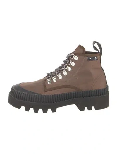 Pre-owned Proenza Schouler Canvas Colorblock Pattern Hiking Boots In Brown