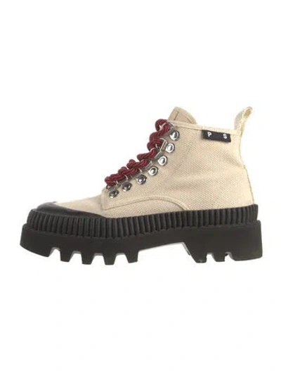 Pre-owned Proenza Schouler Canvas Colorblock Pattern Hiking Boots In Neutral
