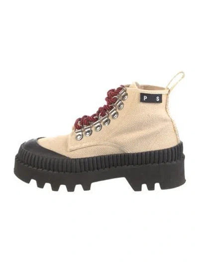 Pre-owned Proenza Schouler Canvas Colorblock Pattern Hiking Boots In Neutral