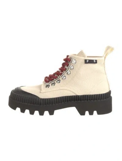 Pre-owned Proenza Schouler Canvas Plaid Print Combat Boots In Neutral
