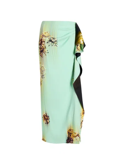 Proenza Schouler Cella Ruffled Printed Maxi Skirt In Green