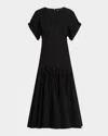 Proenza Schouler Ciara Short-sleeve Poplin Drop-waist Midi Dress