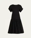 Proenza Schouler Ciara Short-sleeve Poplin Drop-waist Midi Dress