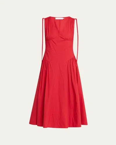 Proenza Schouler Clayton Poplin Drop-waist Dress In Poppy