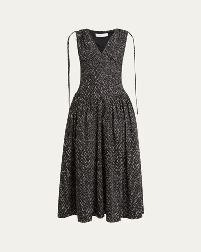 Proenza Schouler Clayton Printed Poplin Drop-waist Dress In Black/vanilla