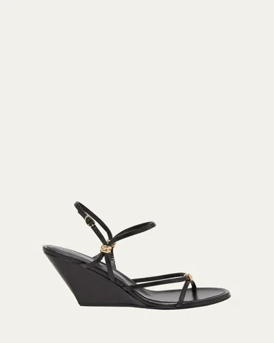 Proenza Schouler Coil Buckle Ankle-strap Leather Wedge Sandals In Black