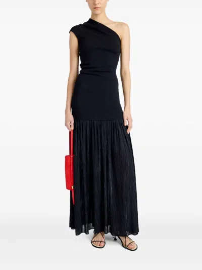 Proenza Schouler Cora Pleated Crepe Chiffon Long Dress In Black