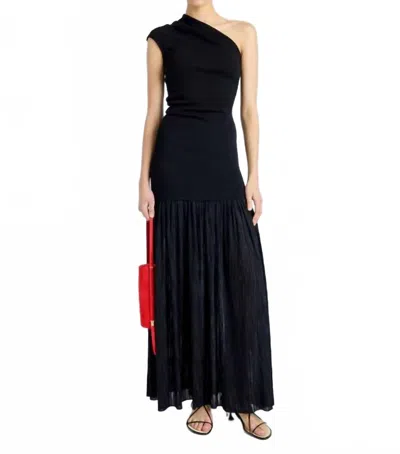 Proenza Schouler Cora Pleated Crepe Chiffon Long Dress In Black