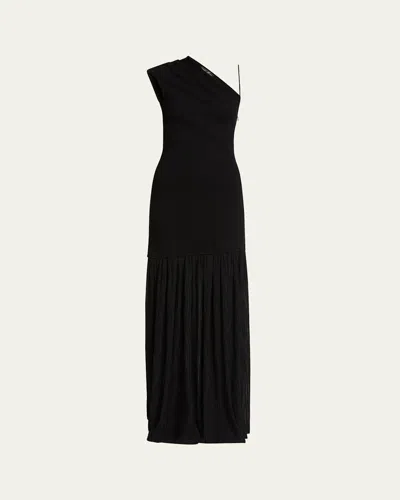 PROENZA SCHOULER CORA ONE-SHOULDER PLEATED CREPE CHIFFON MAXI DRESS
