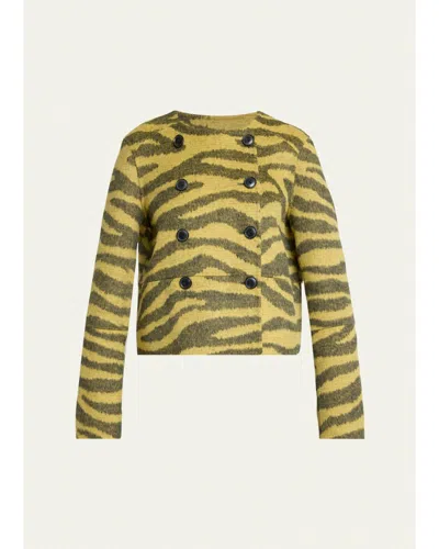 Proenza Schouler Courtney Zebra Wool-cashmere Jacket In Green